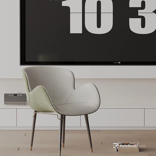 Modern Light Gray Lounge Chair In Contemporary Living Room With TV Unit And Sound System 3d model 
