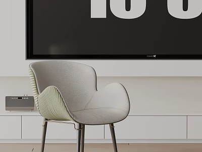 Modern Light Gray Lounge Chair In Contemporary Living Room With TV Unit And Sound System 3d model