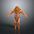 3D Character Model With Lion Head Furry Mane Red Stripes Claws And Leather Loincloth