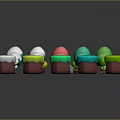Colorful Wooden And Stone Round Objects With Various Sizes Arranged On Reflective Base