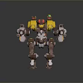 Mechanical Robot Character With Yellow Brown Armor And Arm Cannon Weapon