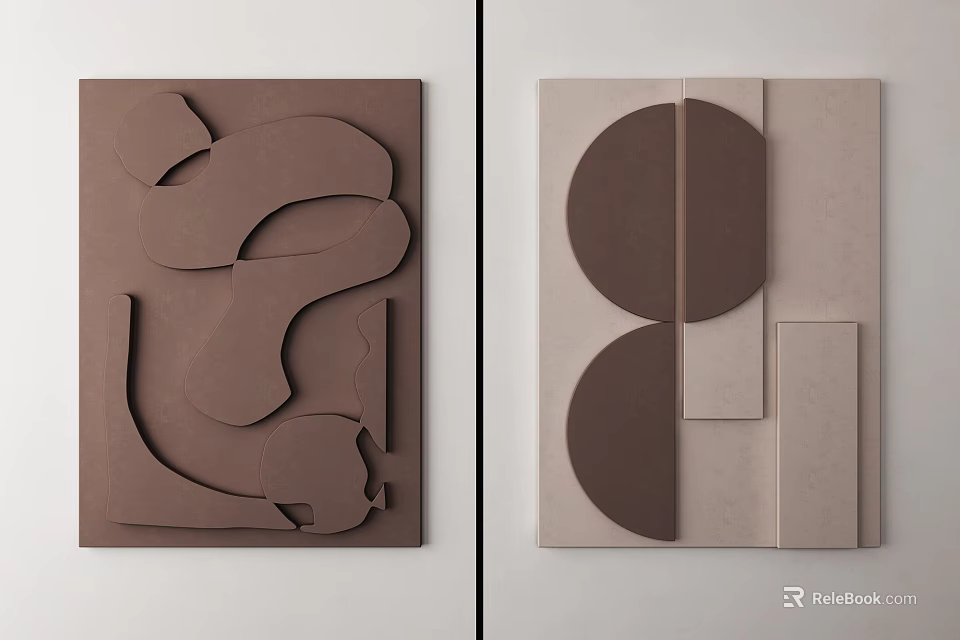 Modern Abstract Wall Decor With Geometric Shapes In Neutral Tones 3d model