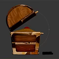 Open Wooden Chest Filled with Gold Coins and Metal Clasps