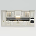 Elegant White Kitchen Cabinets With Glass Door Drawers And Black Countertop