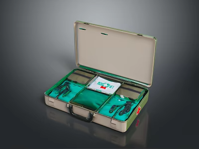 Open First Aid Kit Case With Gloves And Emergency Supplies First Aid Label Inside 3d model