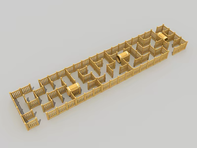 Golden 3D Maze Model With Intricate Paths And Detailed Structure Design 3d model