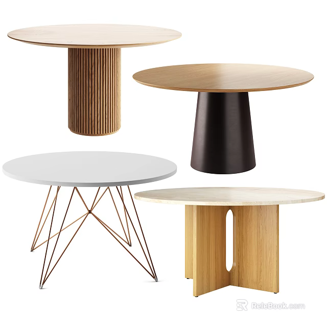 Modern Dining Tables With Various Base Designs And Tabletop Materials 3d model