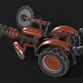 Red Tractor With Large Circular Saw Blade And Metal Structure Wheels Design 3d model