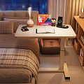 Modern Side Table with Laptop Open Notebook Wireless Charger and Diffuser in Cozy Bedroom Setup 3d model