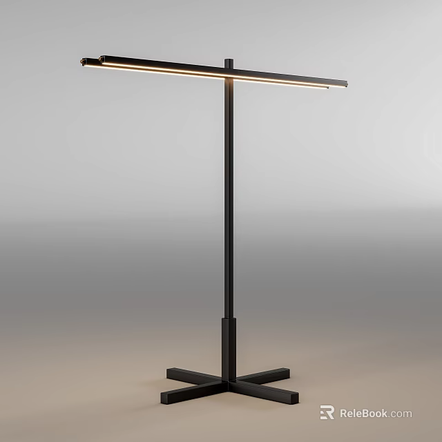Modern Black Floor Lamp With Long Strip Light And Metal Cross Base Design 3d model 