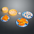 Traditional Chinese Pastries And Snacks With Bamboo Steamers Fish Shaped Treats And Dumplings