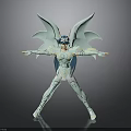 Blue And White Armored Action Figure With Teal Wings Posed Open Arms