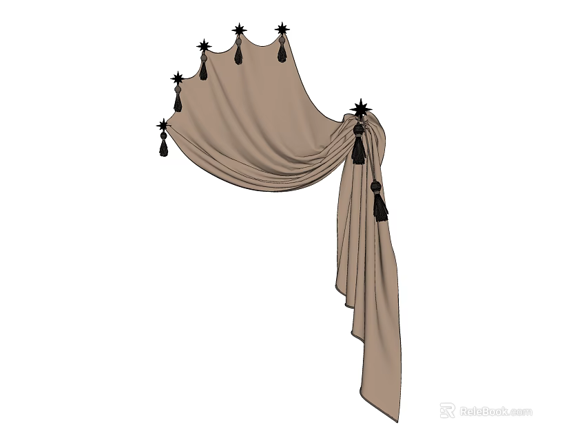 Beige Curtain With Black Tassels And Elegant Drape Design For Home Decor 3d model 
