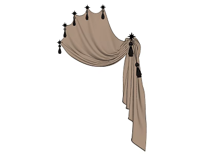 Beige Curtain With Black Tassels And Elegant Drape Design For Home Decor 3d model