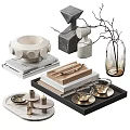 Modern Minimalist Decorative Ornament Set With Marble Geometric Pieces Glass Vase And Tray
