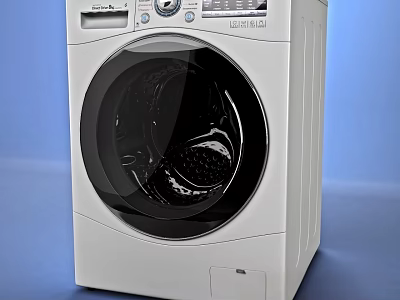 White Front Load Washing Machine With Modern Design And Black Circular Door 3d model
