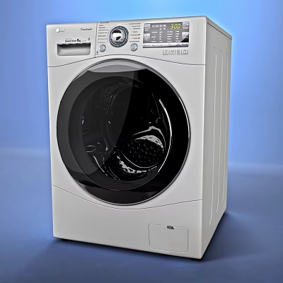White Front Load Washing Machine With Modern Design And Black Circular Door 3d model