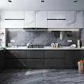 Modern Clean Kitchen Interior With Gray Cabinets Marble Countertops And Appliances