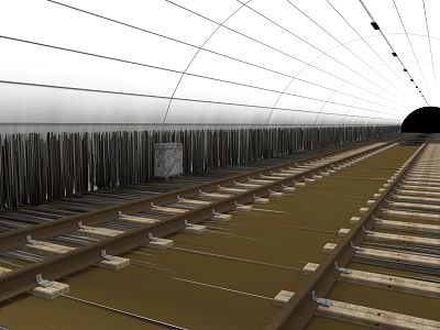 Railway Tunnel Interior Featuring Metal Walls Arched Ceiling And Rail Tracks 3d model