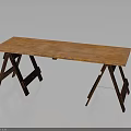Wooden Folding Table With Rectangular Brown Wood Tabletop And Sturdy Folding Legs 3d model