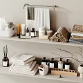 Organic Bath Essentials With Soft Towels Natural Skincare Bottles And Aromatherapy On Bathroom Shelves