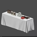 Decorative Ornaments Set With White Tablecloth And Various Tabletop Display Pieces 3d model