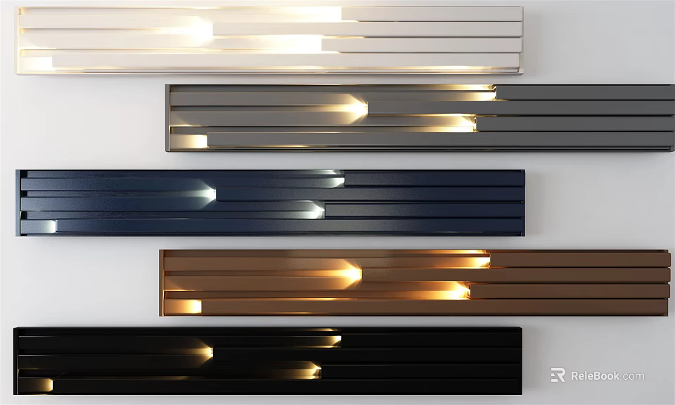 Modern Wall Decor with Striped Design Colorful Horizontal Panels and Integrated Lighting Effects 3d model 