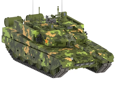 Military Combat Tank With Camouflage Pattern Red Five-Pointed Star And Top Equipment 3d model