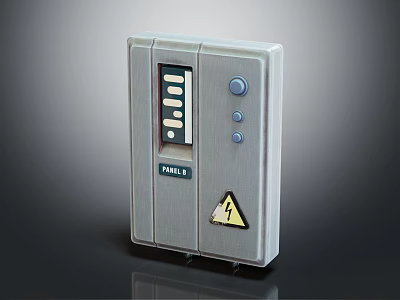 Modern Grey Household Control Panel With Display Screen Buttons And Lightning Warning Sign 3d model