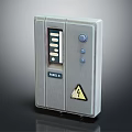 Modern Grey Household Control Panel With Display Screen Buttons And Lightning Warning Sign 3d model