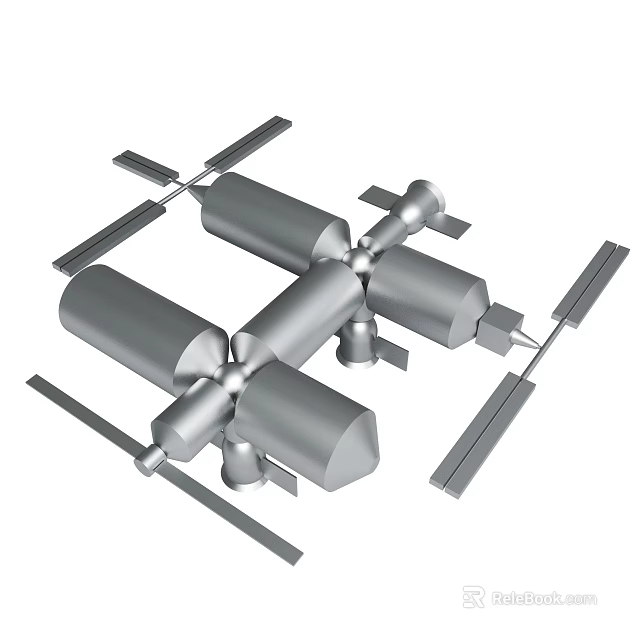 Cross Connected Cylindrical Space Station Module Structure With Solar Panels 3d model