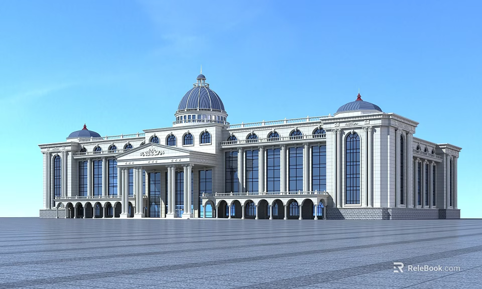 Grand Classical Office Building With Dome Large Windows Ornate Columns And Symmetrical Design 3d model 