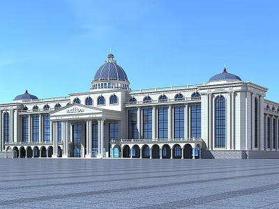 Grand Classical Office Building With Dome Large Windows Ornate Columns And Symmetrical Design 3d model