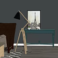 Brown Sofa With Wooden Coffee Table Set Ottoman Green Cabinet Floor Lamp And Geometric Rug