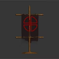 Traditional Wooden Banner Stand With Dark Fabric And Red Cross Symbol