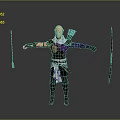 Blonde Archer Character with Purple Sleeves Brown Armor Quiver Arrows Arms Outstretched 3D Design