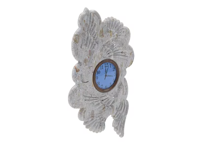 White Carved Wall Clock With Blue Dial And Floral Pattern Details 3d model