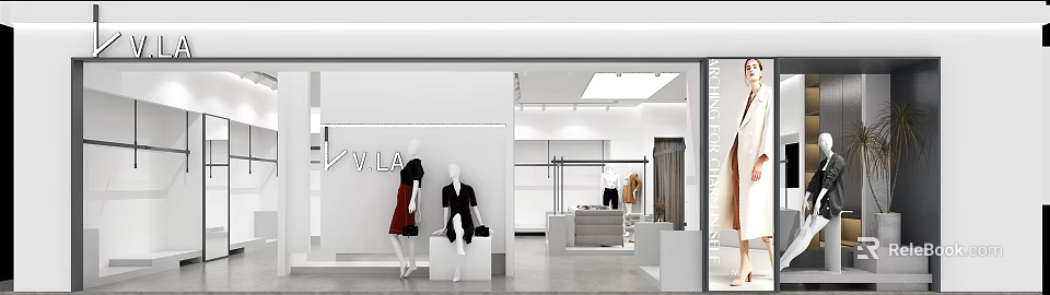 V.LA Fashion Store Interior With Mannequins Clothing Racks And Display Tables 3d model 