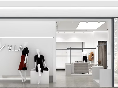 V.LA Fashion Store Interior With Mannequins Clothing Racks And Display Tables 3d model
