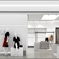 V.LA Fashion Store Interior With Mannequins Clothing Racks And Display Tables