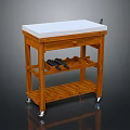Commercial Equipment Wooden Mobile Cart With Wheels White Countertop Multiple Shelves And Tools Storage