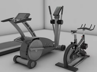 Home Gym Fitness Equipment Collection With Treadmill Elliptical Trainer And Exercise Bike 3d model