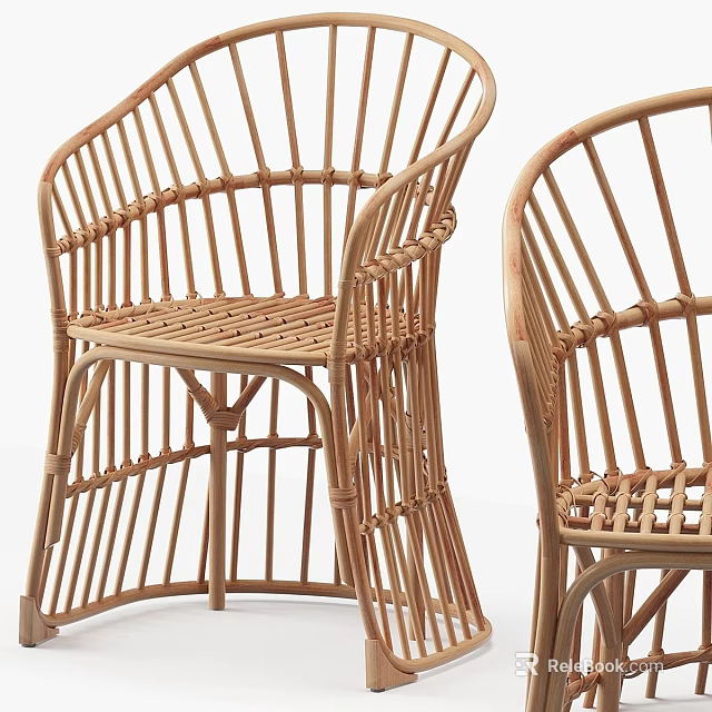 Elegant Natural Handwoven Rattan Dining Chairs With Rustic Charm For Home Dining Room Decoration 3d model 