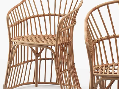 Elegant Natural Handwoven Rattan Dining Chairs With Rustic Charm For Home Dining Room Decoration 3d model