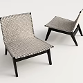Modern Woven Leisure Chairs with Beige Seat and Black Wooden Legs Design
