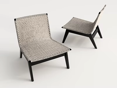 Modern Woven Leisure Chairs with Beige Seat and Black Wooden Legs Design 3d model