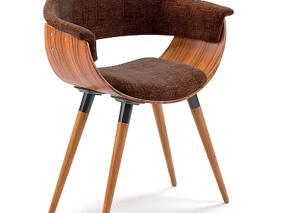 Modern Stylish Chair With Wooden Frame Brown Fabric Seat And Curved Backrest 3d model