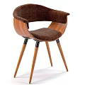 Modern Stylish Chair With Wooden Frame Brown Fabric Seat And Curved Backrest