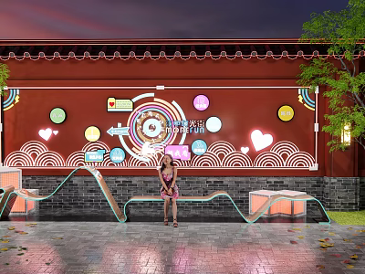 New Chinese Style View Wall Internet Celebre Card View Wall Enclosure 3d model