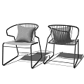 Pair of Modern Leisure Chairs With Metal Frame And Soft Gray Cushions
